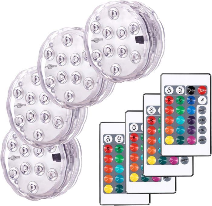 Lumières Paysage Coloré Décoratives Éclairage LED Étanche Lot de 4 lampes multicolores RGB submersibles avec télécommandes