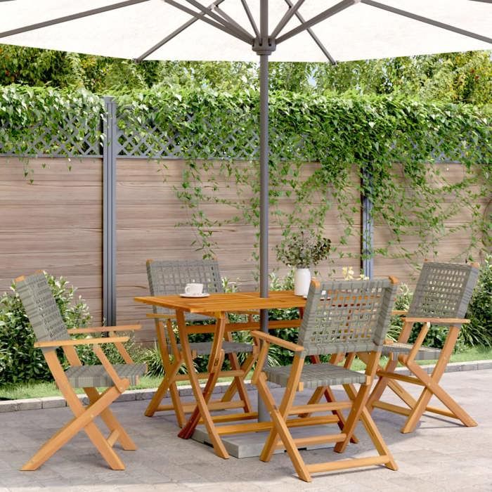 2 Chaises Jardin Pliantes BRUBAKER Toskana - Poly Rotin Gris/marron - 150kg Charge - Imperméables