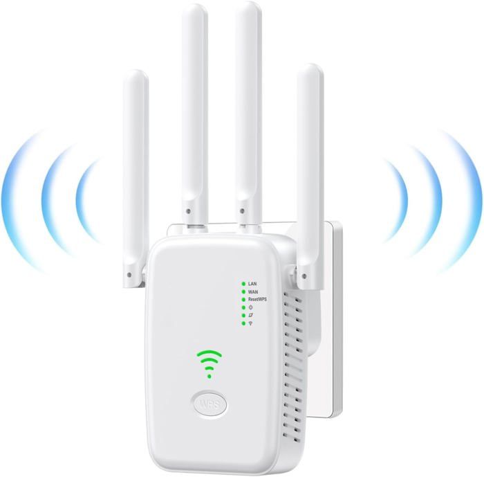 Repeteur Wifi Amplificateur WiFi 2025 - 4 Antennes - 2 Ports LAN - Couverture 2640 M² - Mode Répéteur/AP/Routeur - Installation Facile Amplificateur Signal Maison Bureau
