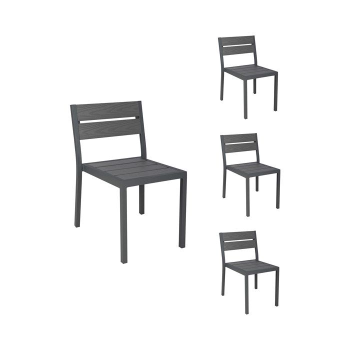 Lot de 4 chaises en aluminium et bois Gris
