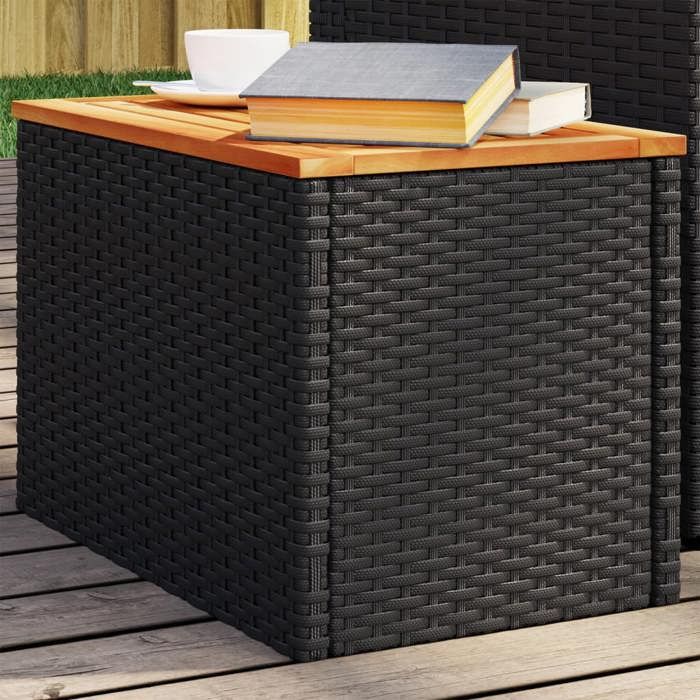 Tables dappoint jardin ou patio - KIMMY - 2pcs noir 55x34x37 cm rotin - bois massif - Meuble dextérieur82313194