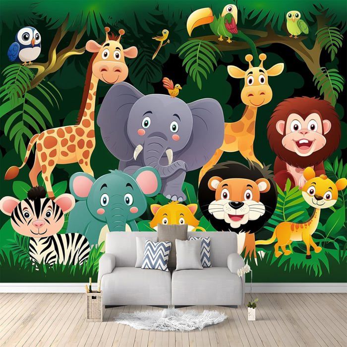 Tapisserie Murale 3D Animaux Jungle - Tenture 180x230 Cm - Déco Bohème Pour Chambre, Salon, Dortoir - Imprimé HD Polyester
