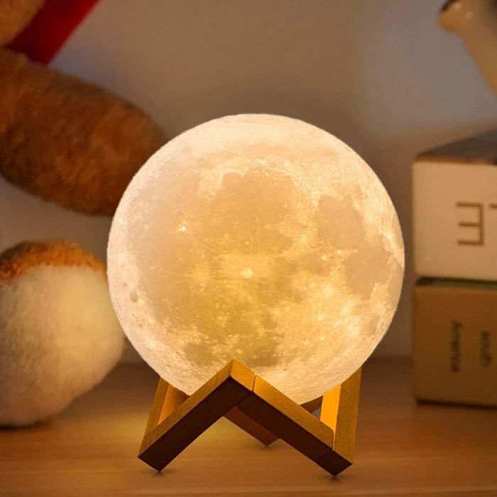 Lampe lune 3D Lampe 16 Couleur Avec support bois/Distant/Contrôle tactile Cadeaux pour les filles Femmes Petite amie Diamètre 12cm