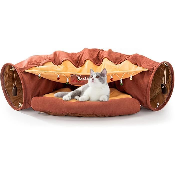 Comparer les prix de Lit pour Chat - MARQUE - Tunnel avec Tapis - 2 Boules Gratter - Confortable et Amovible Marron PZCC