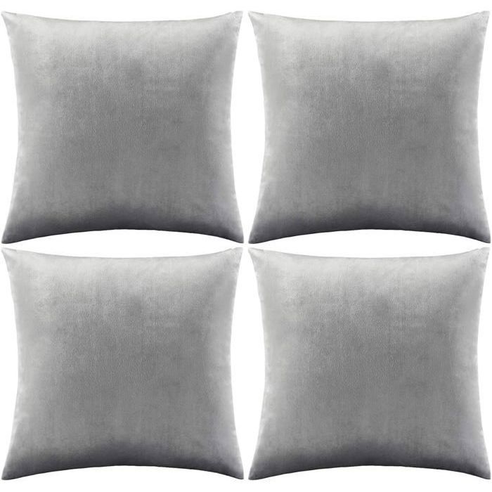 Lot de 4 Housses de Coussins en Velours Décoratif Canapé Taie doreiller Doux Decoration Maison Salon Chambre 45X45CM Gris