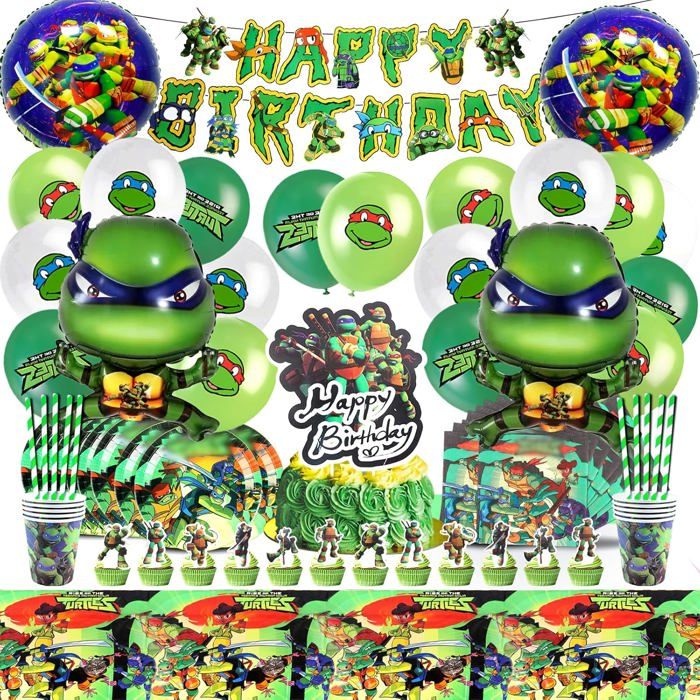 103 Pcs Décoration Anniversaire Tortue - Kit Ballon Hélium Assiette Carton Décoration Gâteau Vaisselle Enfant[BAL1213]