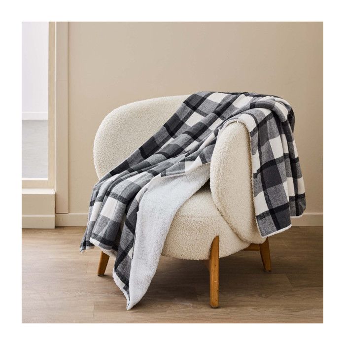 Plaid 125x150 cm Tartan & Sherpa - Gris anthracite - Douceur dIntérieur Plaid 125x150 cm Tartan & Sherpa - Gris anthracite - Douceur dIntérieur