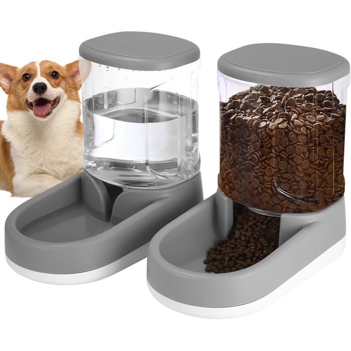 Distributeur Automatique Croquettes Et Eau 3 8L 2 Unités Pour Chats Et Chiens (Gris) Décoration Intérieure Extérieure Maison