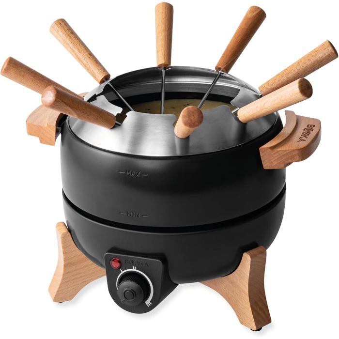 Boska Fondue Pro S En Fonte & Chêne – 700 Ml, 350 G Fromage Fondu, 4 Fourchettes, Pour 2-4 Personnes