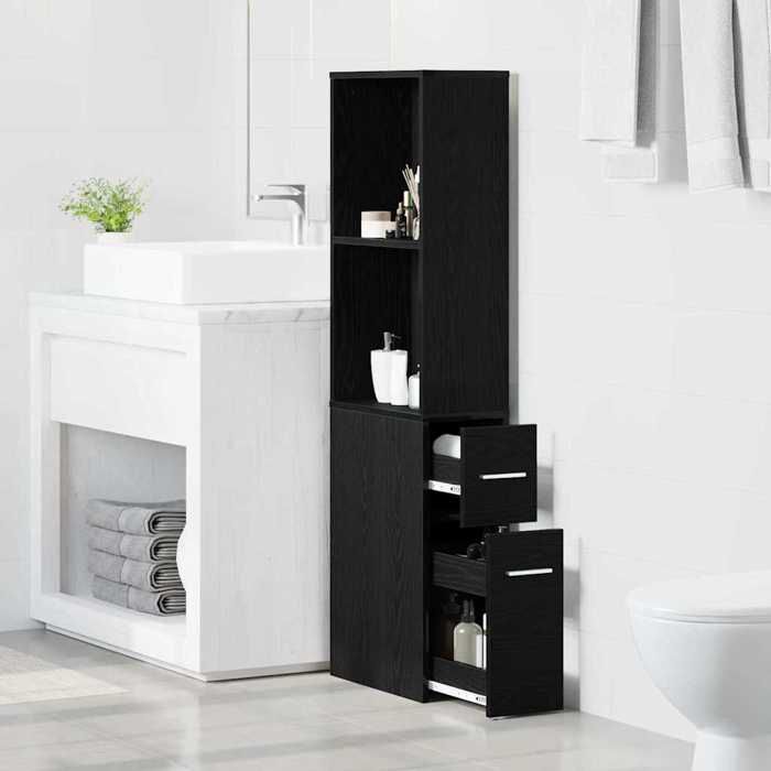 SALE dhiver Armoire étroite de salle de bain - BURKE - MODERNE - Chêne noir 22x41x135 cm AA561
