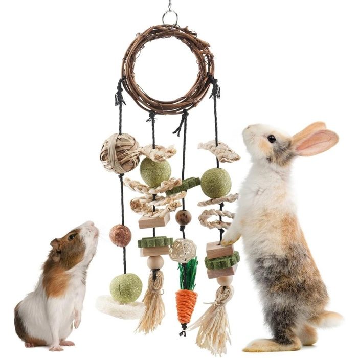 Jouets pour lapins-Accessoires adaptés aux activités des lapins-Jouets à mâcher suspendus pour la cage-Hamsters et cochons dInde