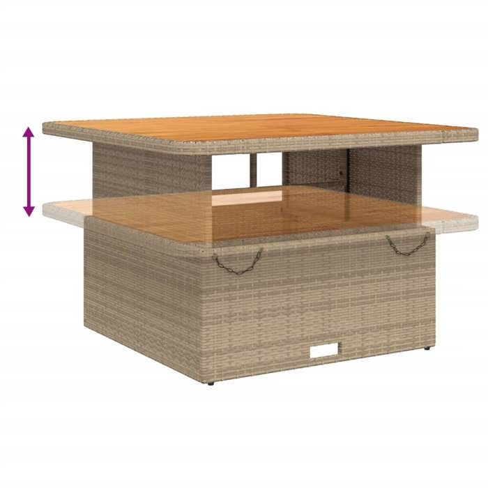 Black Friday Table à dîner de jardin BURKE 2/4 PERSONNES beige 110x110x71 cm résine tressée bois acacia TTT443
