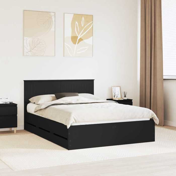 Noir Cadre de lit moderne SARAZYJ Lit chambre avec tiroir Noir 140 x 190 cm Bois Ingénierie E3768