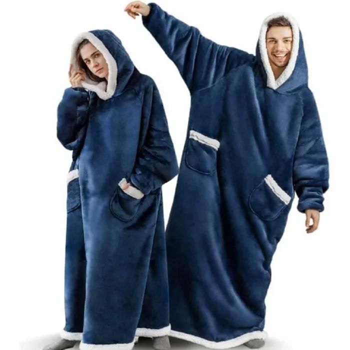 Plaid À Capuche Oversize Unisexe Flanelle Ultra Douce Avec Manches Et Grande Poche Sweat Pull Géant Hiver Longueur 120 cm - 1PCS