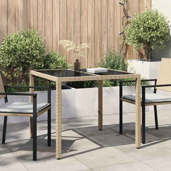 Soldes printemps Table terrasse - Beige - Table de jardin - 1 PC - Beige 90x90x75 cm polyrotin T221