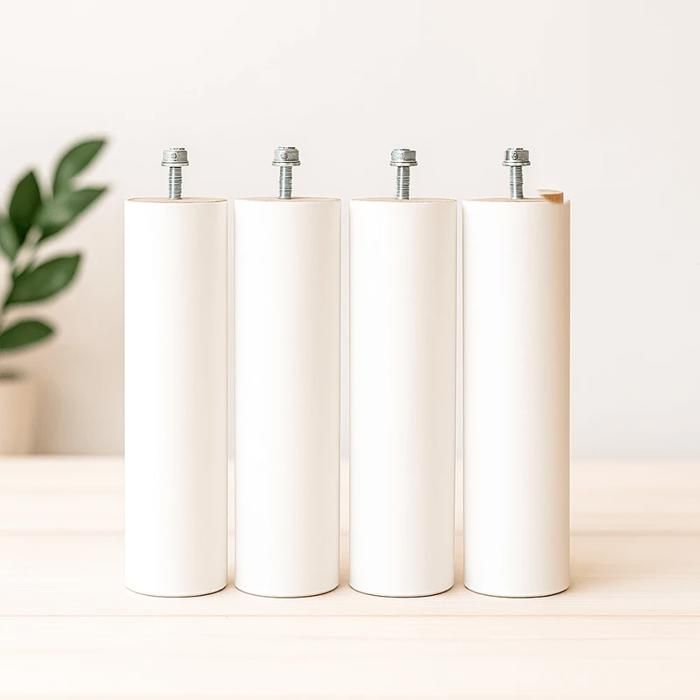 Pieds Bois 25 cm grandes tiges pour cadre lattes blanc - jeu de 4 pieds - Compatible Sommier Métallique