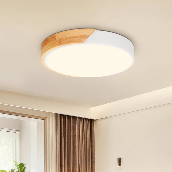 Plafonnier LED en Bois Blanc - 24W 3000K 2400LM - Éclairage Plat à Panneau Intégré Plafonnier LED en Bois Blanc - 24W 3000K 2400LM - Éclairage Plat à Panneau Intégré