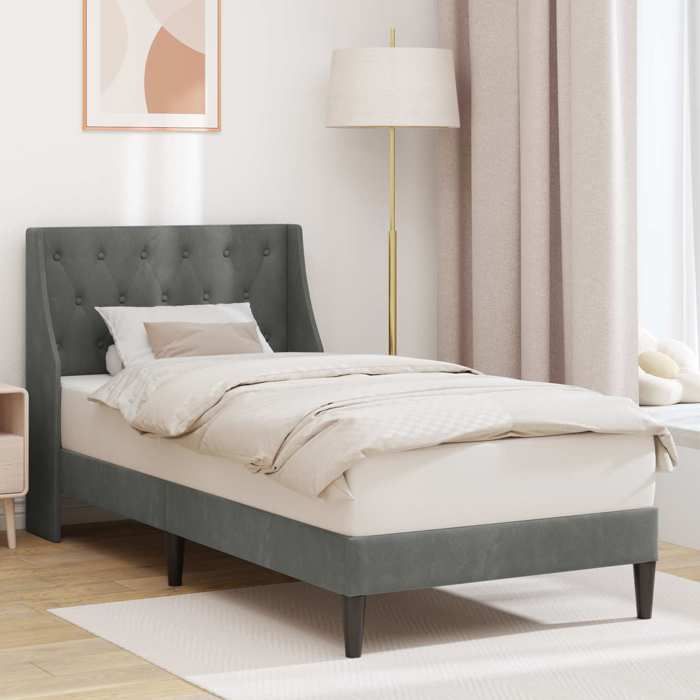 vidaXL Cadre de lit avec tête de lit Gris foncé 90 x 200 cm Velours 42027401