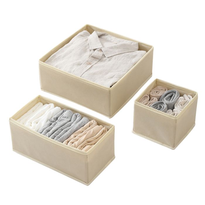 Lot 3 Boîtes Rangement Tissu Pliable Vêtements Sous-Vêtements Organisateur Tiroir Placard Label