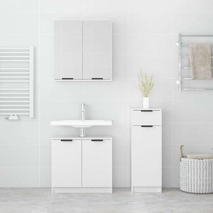 Meuble de salle de bain en 3 pcs - ARMOIRE/COLONNE WC - blanc bois dingénierie 32x34x90 cm L4184