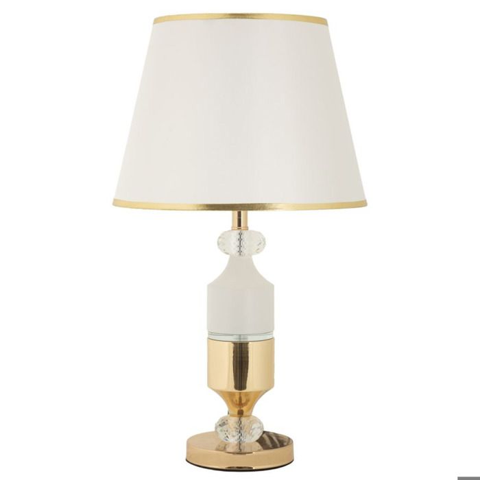 Lampe de table Gipsy en fer doré avec abat-jour en tissu blanc - Réf. VK8681847412571