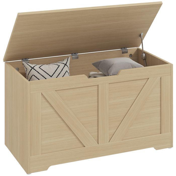 Coffre de rangement - HOMCOM - couvercle rabattable et charnières de sécurité - panneaux de particules - 80x40x45cm - bois naturel