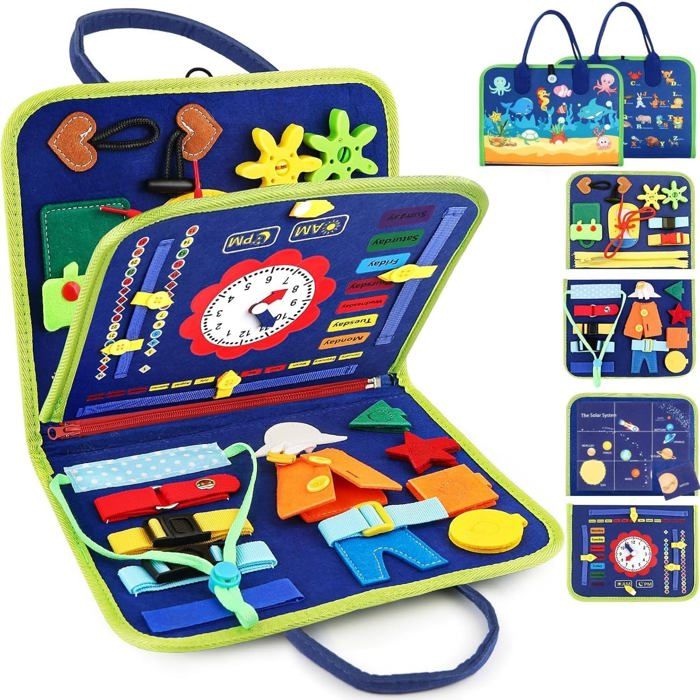 Busy Board Montessori pour enfants 28x21 cm tableau sensoriel éducatif pour développer la motricité fine. Cadeau idéal pour garçon