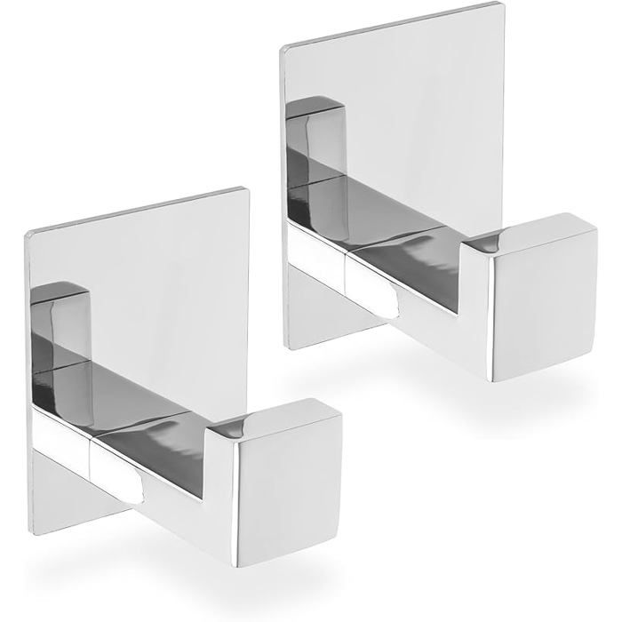 2 Pièces Crochet Adhésif Mural chrome Crochet serviette salle de bain en Acier Inox Accroche Torchon Cuisine Chrome