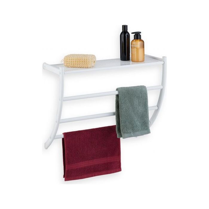 Porte-serviettes mural blanc – 3 barres + tablette 44x56 5x23 cm