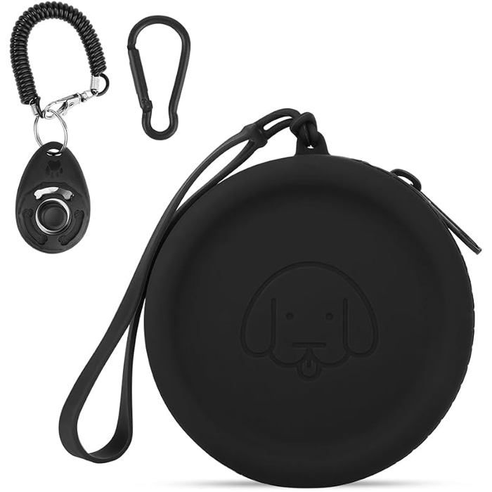 Pochette en silicone pour friandises pour chienavec Clickers de dressage pour chiensmarche pour chien et chatformat de 1PCS noir