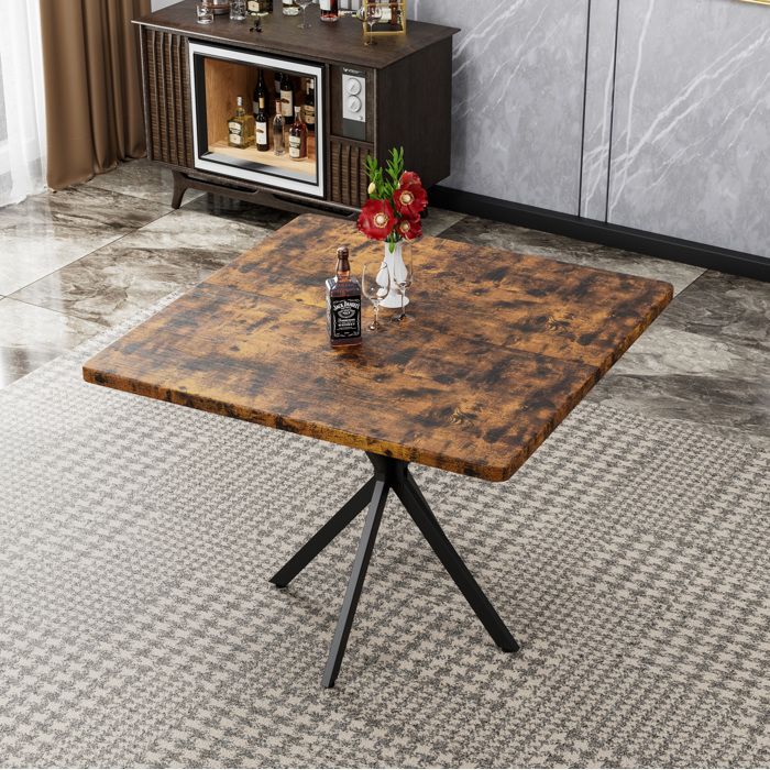 MEUBLIV Table a manger carree 98 x 98 x 78 cm MDF et metal marron 4 a 6 personnes