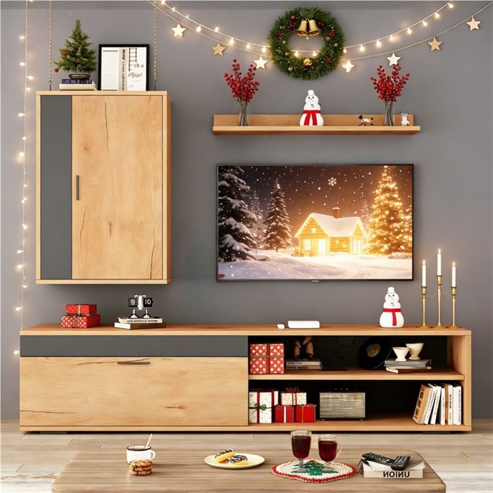 Ensemble TV 140cm avec 3 Pièces Meuble Bas et Étagères Murale et Sol Rangement Bois Noir pour Salon Moderne Support Écran Plat Ensemble TV 140cm avec 3 Pièces Meuble Bas et Étagères Murale et Sol Rangement Bois Noir pour Salon Moderne Support Écran Plat