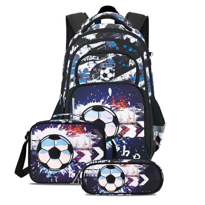 XJYDNCG 3Pcs Cartable Fille Primaire Sac à dos Enfant ScolaireMotif Ballon de Foot42x30x15cmBleu