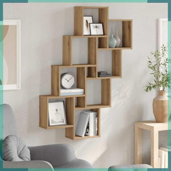 étagère murale en forme de cube - 856597 - chêne artisanal - bois dingénierie - 90 x 15 x 119 5 cm