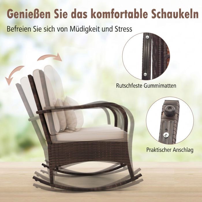 3 pièces salon de jardin avec 2 fauteuils à bascule en résine tressée et table basse pour balcon et terrasse