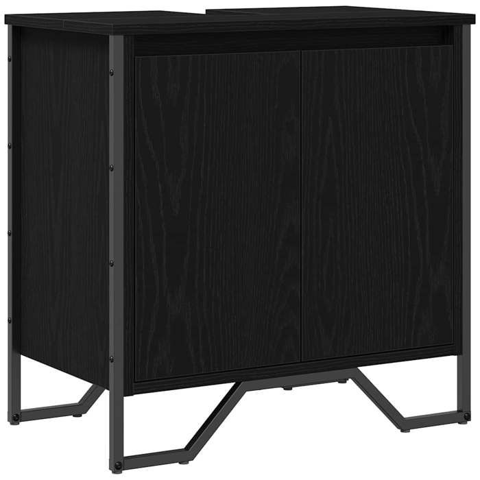 Meuble de Lavabo de Salle de Bain Chêne - Bois dingénierie - Rangement - Intérieur - Noir - 60x35x60 cm