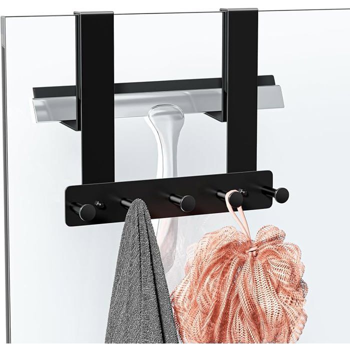 Porte Serviette Paroi de Douche VerreCrochet DoucheNoir  Patere Salle de Bain Sans PercageDouble PORTE ACCESSOIRE DE SALLE DE B