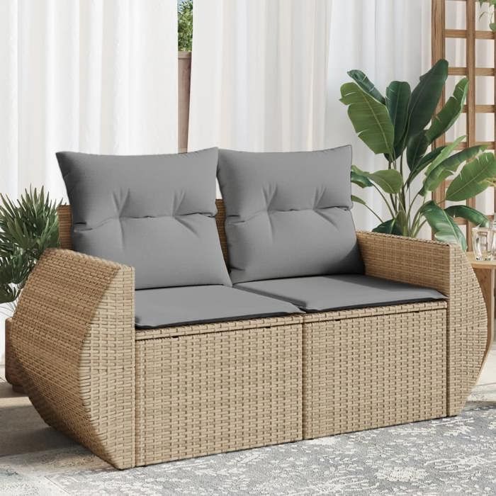 vidaXL Canapé de jardin 2 places beige résine tressée Salon extérieur mobilier détente