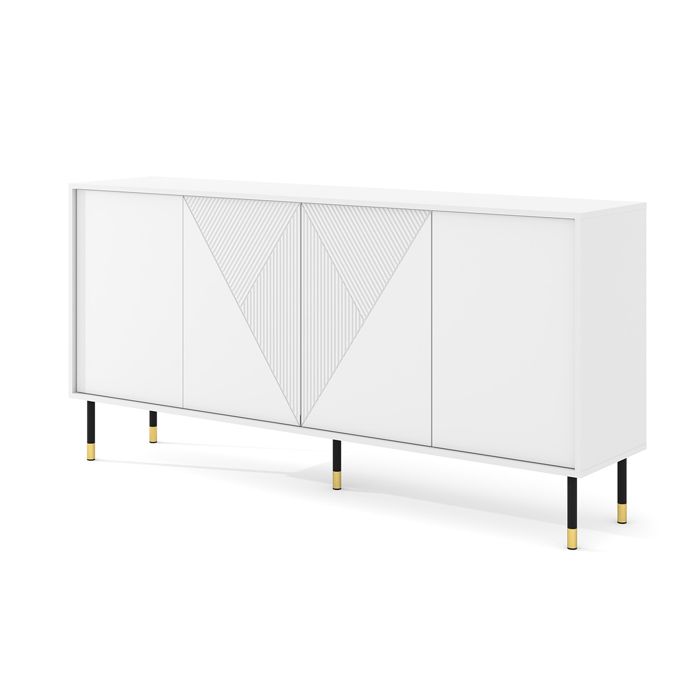 Buffets et vaisseliers - AC-Déco - Buffet à 4 portes imprimé géométrique centrale Woody - Blanc - L 180 cm Buffets et vaisseliers - AC-Déco - Buffet à 4 portes imprimé géométrique centrale Woody - Blanc - L 180 cm