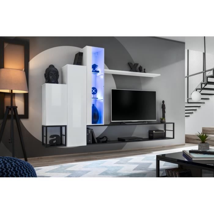 ensemble meuble tv mural switch met viii - ac-déco - blanc - porte(s) - contemporain - design