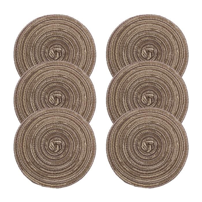 NyShine Sets De Table Ronds En Coton, Lot De 6 Napperons Tressé Antidérapants Et Résistantes à La Chaleur, 37 * 37 CM (Beige