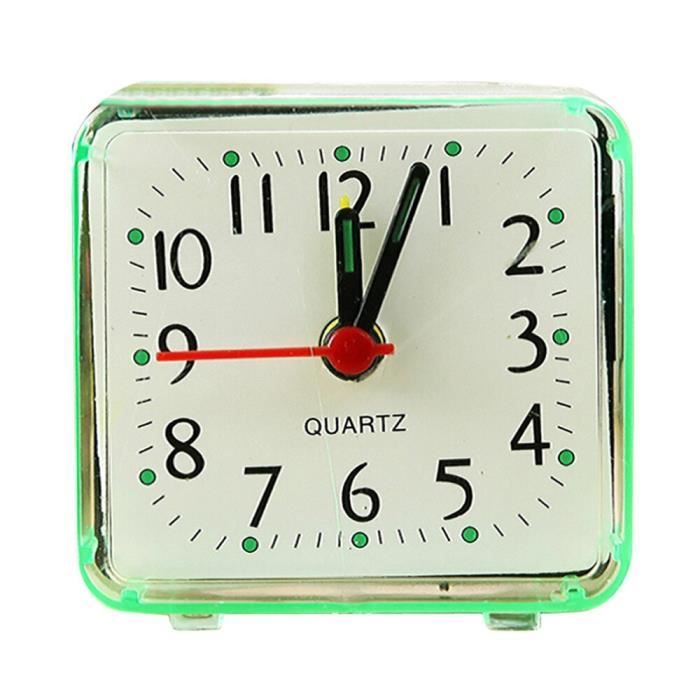 Réveil De Poche Portable Carré - Pour Voyage, Camping - Fonctionne Avec 1 Pile AA - Couleur Blanc/vert/bleu