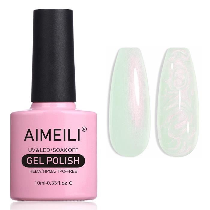 AIMEILI Vernis à Ongles Brillant Perle Gel Nacré avec Fil Shell Glitter Gel Vernis Semi Permanent Soak Off UV LED Gel 10ml 175