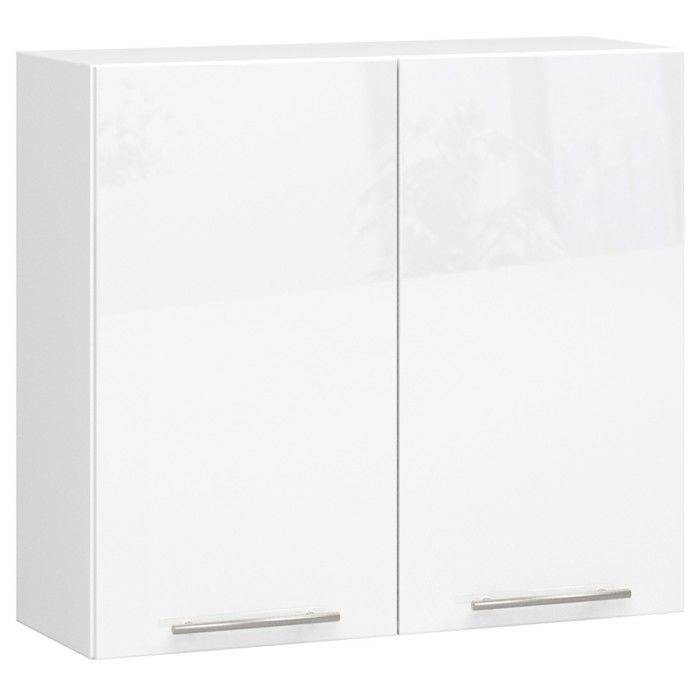 Meuble de cuisine haut AKORD W80 OLIWIA modulable Blanc 80 cm 2 portes façade Blanche Brillante 2 étagères 80x30x72 cm