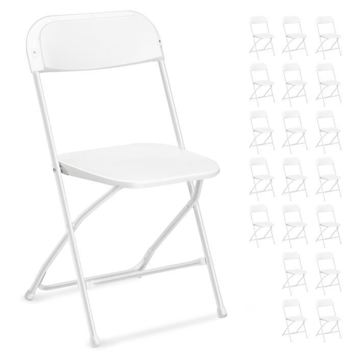 Lot de 20 chaises pliantes en plastique blanc sièges commerciaux empilables portables intérieurs et extérieurs avec cadre en acier Lot de 20 chaises pliantes en plastique blanc sièges commerciaux empilables portables intérieurs et extérieurs avec cadre en acier