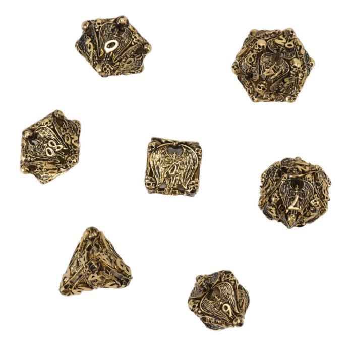 Haxtec – Jeu De 7 Dés Métalliques Vieux Fer Avec Sac En Cuir, Pour D&D, RPG, Pathfinder – Style Antique !