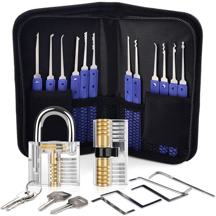 Kit de Crochetage Serrure 26 PiècesLock Picking Kit Outils de D’entraînement avec 2 Serrure