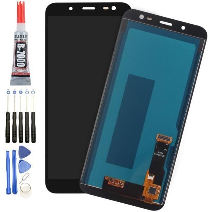 Écran LCD Samsung Galaxy J6 2018 J600F/DS + complet Vitre tactile NOIR + Kit outils + Colle B7000 + Adhésif 3M