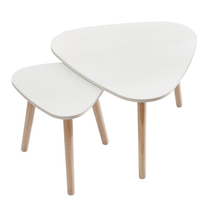 table basse gigogne elifuzhg - triangle ovale - blanc - bois massif - style scandinave moderne