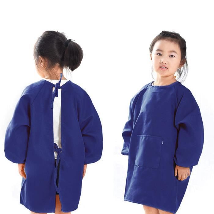 Tablier Peinture Enfant Imperméable à Manches Longues – Modèle Bleu Cartoon, Avec Poche, Pour école, Cuisine, Atelier